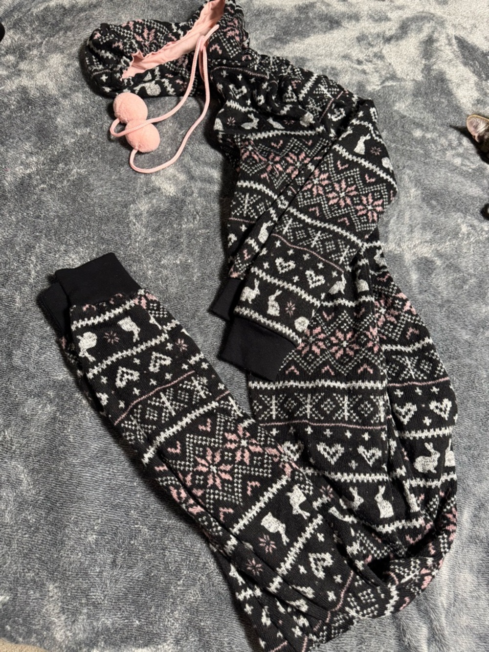 Joe Boxer Black and Pink Hooded Onesie with Fair Isle Knit